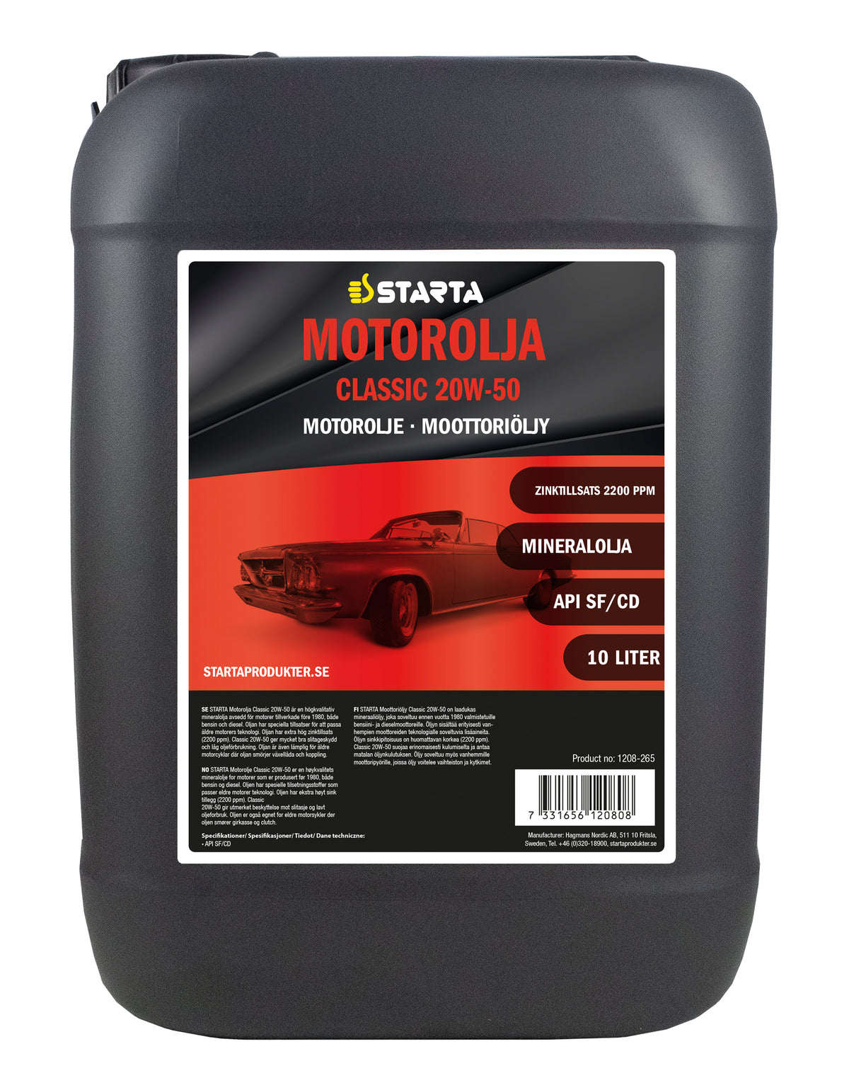 Motorolja Starta 20W-50 med Zink (10L)